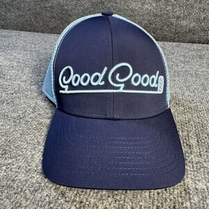 Good Good Golf Trucker Hat Navy Blue Light Blue Mesh Snapback Script Logo Cap